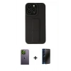 MARSİLYAN™- iPhone 13 Pro Max Kılıf Çekirdek Yansıma - Siyah 3D Antistatik Hayalet Cam Ekran Koruyucu + Neon Fosforlu Kamera Lens - YL
