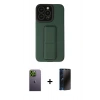 MARSİLYAN™- iPhone 13 Pro Max Kılıf Çekirdek Yansıma - Siyah 3D Antistatik Hayalet Cam Ekran Koruyucu + Neon Fosforlu Kamera Lens - YL