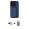 MARSİLYAN™- iPhone 13 Pro Max Kılıf Çekirdek Yansıma - Siyah Bilvis 3D Cam Ekran Koruyucu + Mavi Rainbow Kamera Lens Koruma Cam