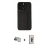 MARSİLYAN™- iPhone 13 Pro Max Kılıf Çekirdek Yansıma - Siyah Bilvis 3D Cam Ekran Koruyucu + Mavi Rainbow Kamera Lens Koruma Cam