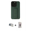MARSİLYAN™- iPhone 13 Pro Max Kılıf Çekirdek Yansıma - Siyah Bilvis 3D Cam Ekran Koruyucu + Mavi Rainbow Kamera Lens Koruma Cam