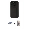 MARSİLYAN™- iPhone 13 Pro Max Kılıf Çekirdek Yansıma - Siyah Bilvis 3D Cam Ekran Koruyucu + Mavi Renkli Kamera Lens Koruma Cam