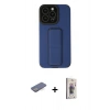 MARSİLYAN™- iPhone 13 Pro Max Kılıf Çekirdek Yansıma - Siyah Bilvis 3D Cam Ekran Koruyucu + Mavi Renkli Kamera Lens Koruma Cam