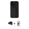 MARSİLYAN™- iPhone 13 Pro Max Kılıf Çekirdek Yansıma - Siyah Bilvis 3D Mat Cam Ekran Koruyucu + Gold Raze Metal Kamera Lens