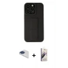 MARSİLYAN™- iPhone 13 Pro Max Kılıf Çekirdek Yansıma - Siyah Bilvis 3D Mat Cam Ekran Koruyucu + Lacivert Pers Alüminyum Kamera Lens