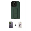 MARSİLYAN™- iPhone 13 Pro Max Kılıf Çekirdek Yansıma - Siyah Bilvis 3D Mat Cam Ekran Koruyucu + Yeşil Neon Fosforlu Kamera Lens
