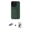 MARSİLYAN™- iPhone 13 Pro Max Kılıf Çekirdek Yansıma - Siyah Bilvis 3D Mat Cam Ekran Koruyucu + Yeşil Renkli Kamera Lens Koruma Cam
