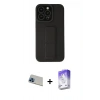 MARSİLYAN™- iPhone 13 Pro Max Kılıf Çekirdek Yansıma - Siyah Bilvis 5in1 3D Magic Cam Ekran Koruyucu + Mavi Rainbow Kamera Lens Koruma Cam