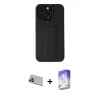 MARSİLYAN™- iPhone 13 Pro Max Kılıf Çekirdek Yansıma - Siyah Bilvis 5in1 3D Magic Cam Ekran Koruyucu + Mor Rainbow Kamera Lens Koruma Cam