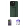 MARSİLYAN™- iPhone 13 Pro Max Kılıf Çekirdek Yansıma - Siyah Bilvis 5in1 3D Magic Cam Ekran Koruyucu + Neon Fosforlu Kamera Lens - YL