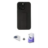 MARSİLYAN™- iPhone 13 Pro Max Kılıf Çekirdek Yansıma - Siyah Bilvis 5in1 5D Magic Hayalet Cam Ekran Koruyucu + Pers Alüminyum Kamera Lens - LT
