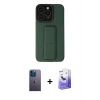 MARSİLYAN™- iPhone 13 Pro Max Kılıf Çekirdek Yansıma - Siyah Bilvis 5in1 5D Magic Hayalet Cam Ekran Koruyucu + Mavi Neon Fosforlu Kamera Lens