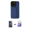 MARSİLYAN™- iPhone 13 Pro Max Kılıf Çekirdek Yansıma - Siyah Bilvis 5in1 5D Magic Hayalet Cam Ekran Koruyucu + Mavi Neon Fosforlu Kamera Lens