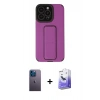 MARSİLYAN™- iPhone 13 Pro Max Kılıf Çekirdek Yansıma - Siyah Bilvis 5in1 5D Magic Hayalet Cam Ekran Koruyucu + Mavi Neon Fosforlu Kamera Lens