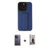 MARSİLYAN™- iPhone 13 Pro Max Kılıf Çekirdek Yansıma - Siyah Bilvis Hayalet Cam Ekran Koruyucu + Mavi Neon Fosforlu Kamera Lens