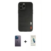 MARSİLYAN™- iPhone 13 Pro Max Kılıf Doruk Asil Koleksiyonu - Şeffaf Pasifik Cam Ekran Koruyucu + Mavi Neon Fosforlu Kamera Lens
