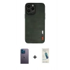 MARSİLYAN™- iPhone 13 Pro Max Kılıf Doruk Asil Koleksiyonu - Şeffaf Pasifik Cam Ekran Koruyucu + Mavi Neon Fosforlu Kamera Lens