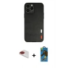 MARSİLYAN™- iPhone 13 Pro Max Kılıf Doruk Asil Koleksiyonu - Siyah 18D Cam Ekran Koruyucu + Pers Alüminyum Kamera Lens - KI