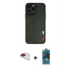 MARSİLYAN™- iPhone 13 Pro Max Kılıf Doruk Asil Koleksiyonu - Siyah 18D Cam Ekran Koruyucu + Pers Alüminyum Kamera Lens - KI