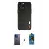 MARSİLYAN™- iPhone 13 Pro Max Kılıf Doruk Asil Koleksiyonu - Siyah 18D Cam Ekran Koruyucu + Neon Fosforlu Kamera Lens - MI