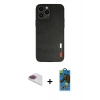 MARSİLYAN™- iPhone 13 Pro Max Kılıf Doruk Asil Koleksiyonu - Siyah 18D Cam Ekran Koruyucu + Pers Alüminyum Kamera Lens - GI