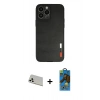 MARSİLYAN™- iPhone 13 Pro Max Kılıf Doruk Asil Koleksiyonu - Siyah 18D Cam Ekran Koruyucu + Rainbow Kamera Lens Koruma Cam - BZ