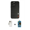 MARSİLYAN™- iPhone 13 Pro Max Kılıf Doruk Asil Koleksiyonu - Siyah 18D Cam Ekran Koruyucu + Shine Kamera Lens - GD