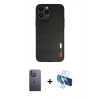MARSİLYAN™- iPhone 13 Pro Max Kılıf Doruk Asil Koleksiyonu - Siyah 3D Antistatik Cam Ekran Koruyucu + Neon Fosforlu Kamera Lens - BZ