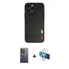 MARSİLYAN™- iPhone 13 Pro Max Kılıf Doruk Asil Koleksiyonu - Siyah 3D Antistatik Cam Ekran Koruyucu + Neon Fosforlu Kamera Lens - YL