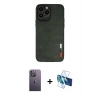 MARSİLYAN™- iPhone 13 Pro Max Kılıf Doruk Asil Koleksiyonu - Siyah 3D Antistatik Cam Ekran Koruyucu + Neon Fosforlu Kamera Lens - BZ