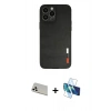 MARSİLYAN™- iPhone 13 Pro Max Kılıf Doruk Asil Koleksiyonu - Siyah 3D Antistatik Cam Ekran Koruyucu + Rainbow Kamera Lens Koruma Cam - BZ