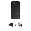 MARSİLYAN™- iPhone 13 Pro Max Kılıf Doruk Asil Koleksiyonu - Siyah 3D Antistatik Cam Ekran Koruyucu + Raze Metal Kamera Lens - GD