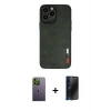 MARSİLYAN™- iPhone 13 Pro Max Kılıf Doruk Asil Koleksiyonu - Siyah 3D Antistatik Hayalet Cam Ekran Koruyucu + Neon Fosforlu Kamera Lens - YL