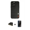 MARSİLYAN™- iPhone 13 Pro Max Kılıf Doruk Asil Koleksiyonu - Siyah 3D Antistatik Hayalet Cam Ekran Koruyucu + Raze Metal Kamera Lens - GD