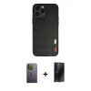 MARSİLYAN™- iPhone 13 Pro Max Kılıf Doruk Asil Koleksiyonu - Siyah 3D Antistatik Hayalet Cam Ekran Koruyucu + Neon Fosforlu Kamera Lens - YL