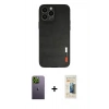 MARSİLYAN™- iPhone 13 Pro Max Kılıf Doruk Asil Koleksiyonu - Siyah 6D Mat Seramik Hayalet Nano Ekran Koruyucu + Neon Fosforlu Kamera Lens - YL