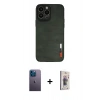 MARSİLYAN™- iPhone 13 Pro Max Kılıf Doruk Asil Koleksiyonu - Siyah Bilvis 3D Cam Ekran Koruyucu + Neon Fosforlu Kamera Lens - MI