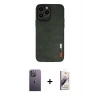 MARSİLYAN™- iPhone 13 Pro Max Kılıf Doruk Asil Koleksiyonu - Siyah Bilvis 3D Mat Cam Ekran Koruyucu + Neon Fosforlu Kamera Lens - BZ