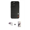 MARSİLYAN™- iPhone 13 Pro Max Kılıf Doruk Asil Koleksiyonu - Siyah Bilvis 3D Mat Cam Ekran Koruyucu + Pers Alüminyum Kamera Lens - GI