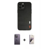 MARSİLYAN™- iPhone 13 Pro Max Kılıf Doruk Asil Koleksiyonu - Siyah Bilvis 3D Mat Cam Ekran Koruyucu + Neon Fosforlu Kamera Lens - BZ