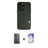 MARSİLYAN™- iPhone 13 Pro Max Kılıf Doruk Asil Koleksiyonu - Siyah Bilvis 5in1 3D Magic Cam Ekran Koruyucu + Beyaz Neon Fosforlu Kamera Lens