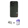 MARSİLYAN™- iPhone 13 Pro Max Kılıf Doruk Asil Koleksiyonu - Siyah Bilvis 5in1 3D Magic Cam Ekran Koruyucu + Rainbow Kamera Lens Koruma Cam - BZ