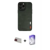 MARSİLYAN™- iPhone 13 Pro Max Kılıf Doruk Asil Koleksiyonu - Siyah Bilvis 5in1 3D Magic Cam Ekran Koruyucu + Kırmızı Rainbow Kamera Lens Koruma Cam