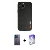 MARSİLYAN™- iPhone 13 Pro Max Kılıf Doruk Asil Koleksiyonu - Siyah Bilvis 5in1 3D Magic Cam Ekran Koruyucu + Neon Fosforlu Kamera Lens - MI