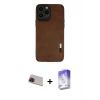 MARSİLYAN™- iPhone 13 Pro Max Kılıf Doruk Asil Koleksiyonu - Siyah Bilvis 5in1 3D Magic Cam Ekran Koruyucu + Kırmızı Rainbow Kamera Lens Koruma Cam