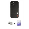 MARSİLYAN™- iPhone 13 Pro Max Kılıf Doruk Asil Koleksiyonu - Siyah Bilvis 5in1 5D Magic Hayalet Cam Ekran Koruyucu + Rainbow Kamera Lens Koruma Cam - BZ