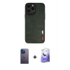 MARSİLYAN™- iPhone 13 Pro Max Kılıf Doruk Asil Koleksiyonu - Siyah Bilvis 5in1 5D Magic Hayalet Cam Ekran Koruyucu + Neon Fosforlu Kamera Lens - MI