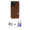 MARSİLYAN™- iPhone 13 Pro Max Kılıf Doruk Asil Koleksiyonu - Siyah Bilvis 5in1 5D Magic Hayalet Cam Ekran Koruyucu + Kırmızı Rainbow Kamera Lens Koruma Cam