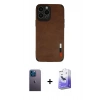 MARSİLYAN™- iPhone 13 Pro Max Kılıf Doruk Asil Koleksiyonu - Siyah Bilvis 5in1 5D Magic Hayalet Cam Ekran Koruyucu + Neon Fosforlu Kamera Lens - MI