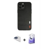 MARSİLYAN™- iPhone 13 Pro Max Kılıf Doruk Asil Koleksiyonu - Siyah Bilvis 5in1 5D Magic Hayalet Cam Ekran Koruyucu + Lacivert Pers Alüminyum Kamera Lens